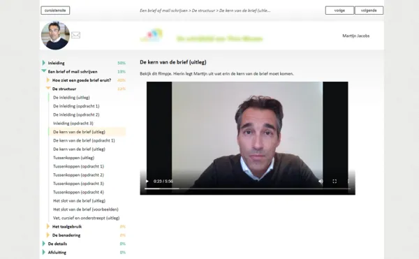 LVE training platform lesson view with chapter navigation and embedded video